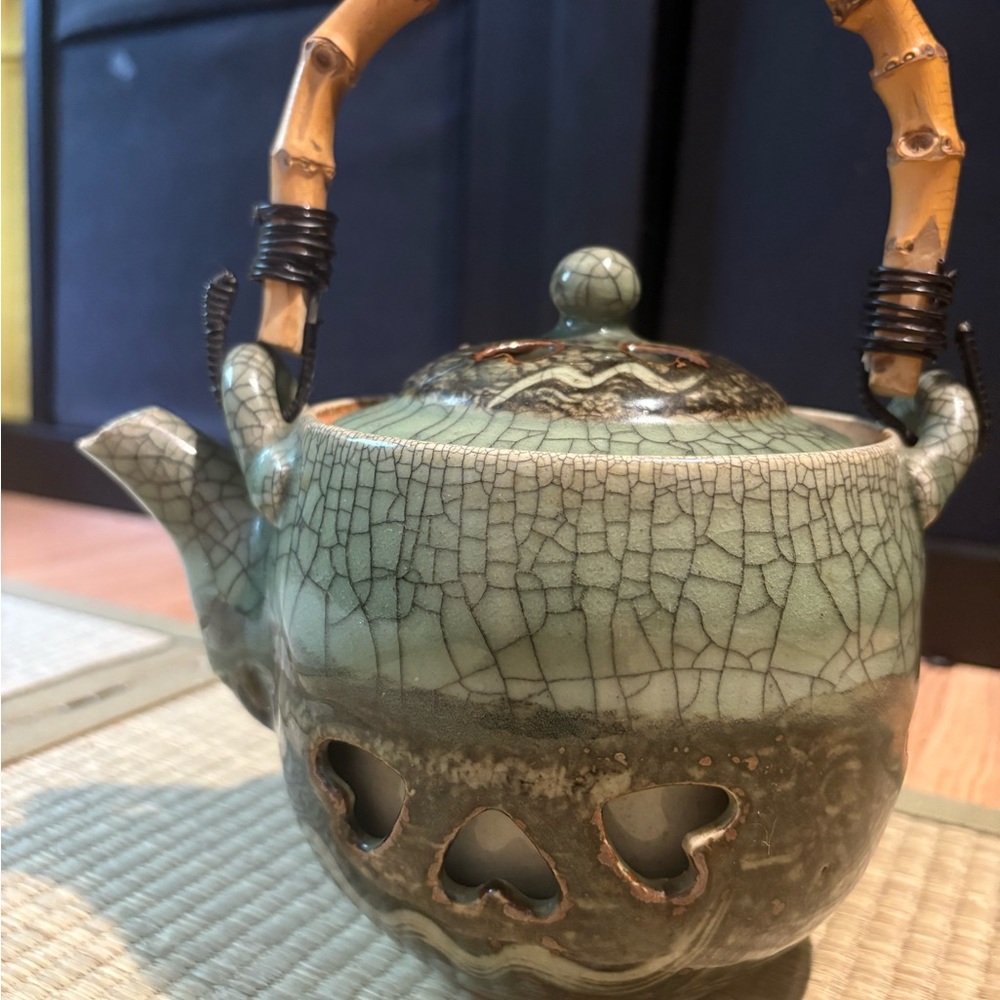 Vintage Otagiri Soma Ware Somayaki Double-Walled Crackle Glaze Teapot